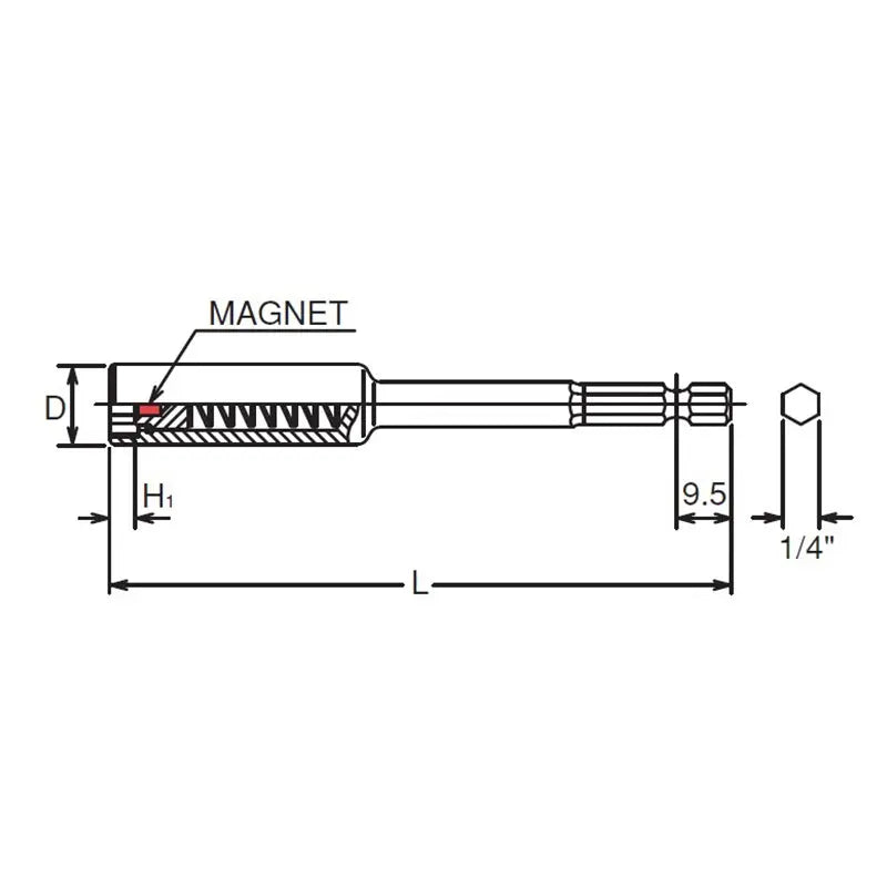 10mm 1/4 Hex Dr. Slide Magnet 6-Point Nut Setter, 150mm Length Ko-ken USA