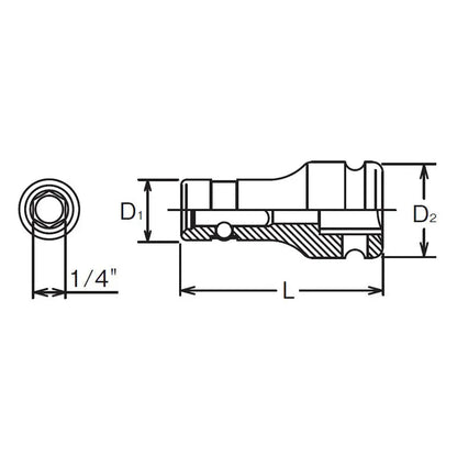 1/4 Sq. Dr. Bit Holder  1/4 Hex Length 36mm Locking Quick Release Ko-ken USA