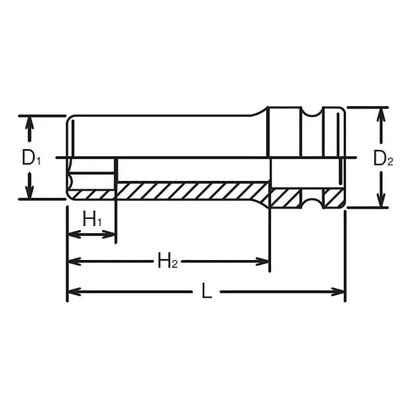 1/2 Sq. Dr. Socket  16mm 6 point Length 80mm Ko-ken USA