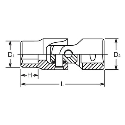 3/8 Sq. Dr. Universal Socket  15mm 6 point Length 53.5mm Ko-ken USA