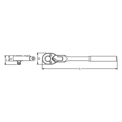 1/2 Sq. Dr. Ratchet Handle  24 teeth Flexible Head Length 450mm  Polished Handle Ko-ken USA